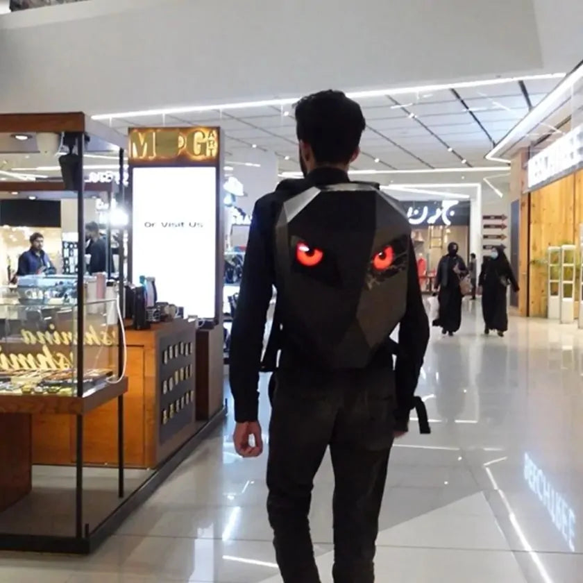 LED Rider Backpack with Glowing Eyes – Stylish USB Rechargeable LED Bag