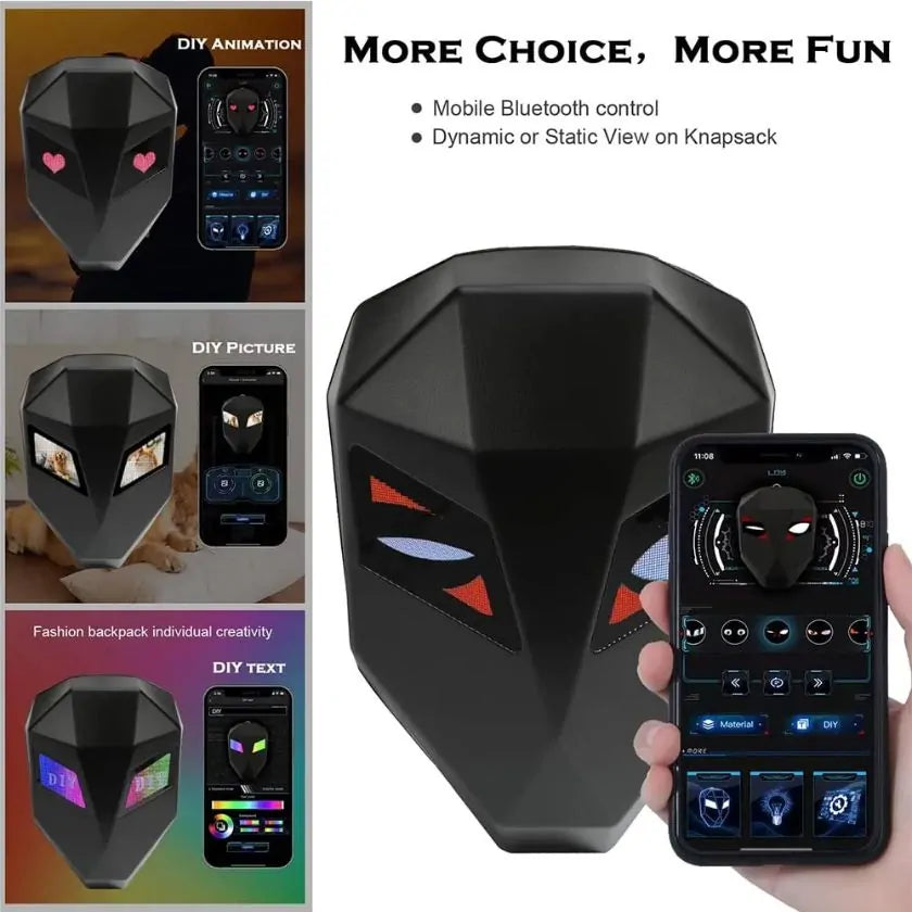 LED Rider Backpack with Glowing Eyes – Stylish USB Rechargeable LED Bag