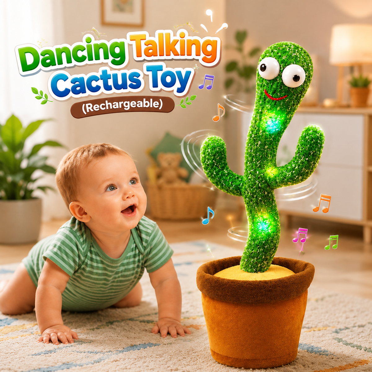Dancing Talking Cactus Toy – Rechargeable Singing & Dancing Interactive Toy